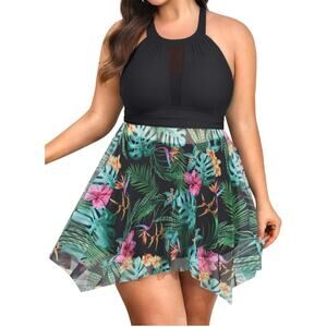 Nleyook Women’s Multicolor Tropical Swim Dress 2 Piece Sheer Flowy Top Size 20W